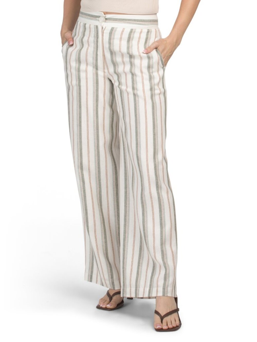 Elie Tahari Striped Linen Wide Leg Pants